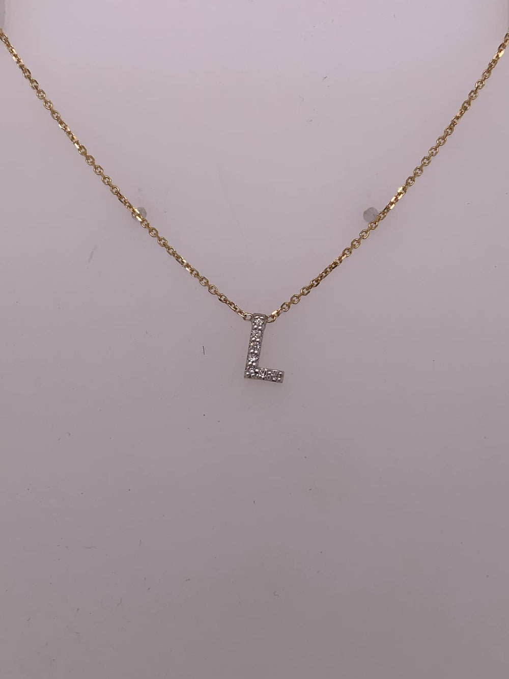14K Mini Diamond "L" Initial Necklace