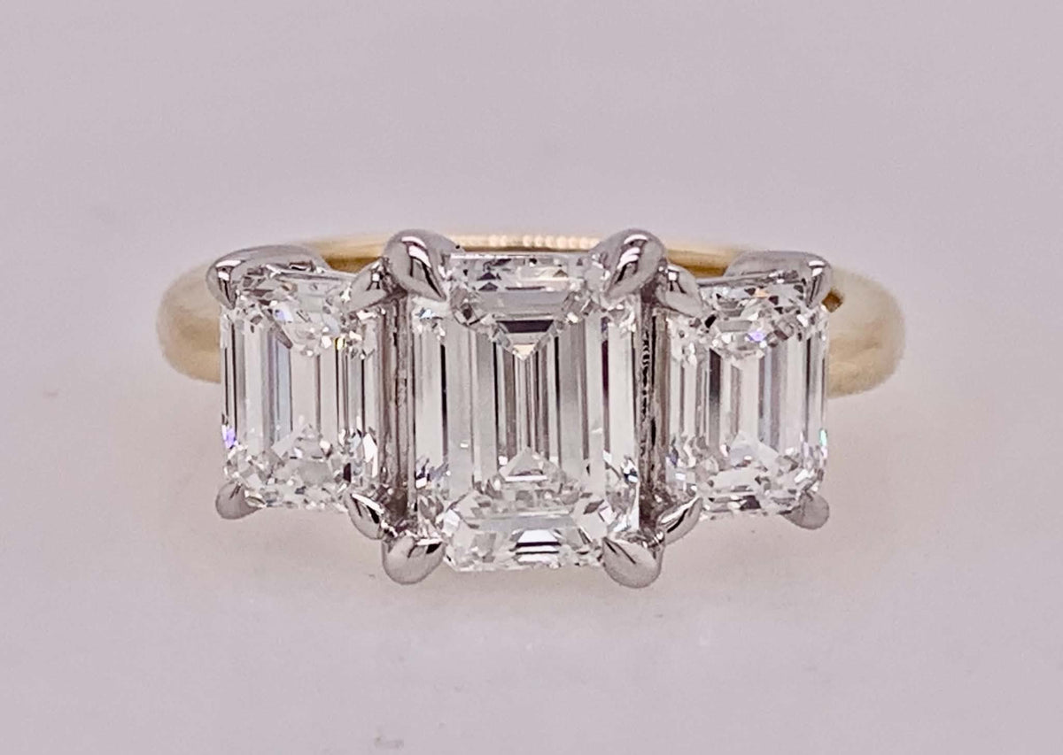 14K Three Stone LAB Diamond Ring
