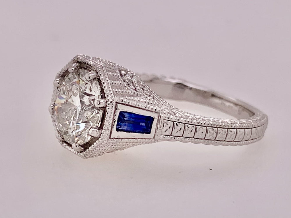 Antique Reproduction Platinum Diamond and Sapphire Ring