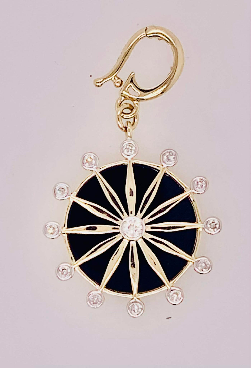 14K Gold Onyx & Diamond Sundial Charm