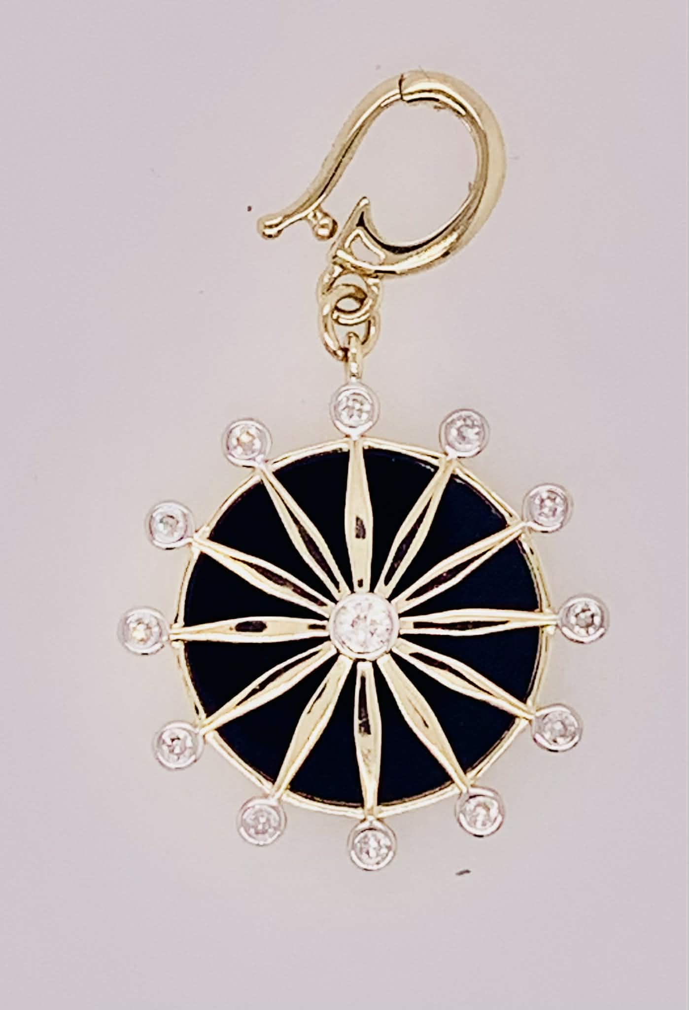 14K Gold Onyx & Diamond Sundial Charm