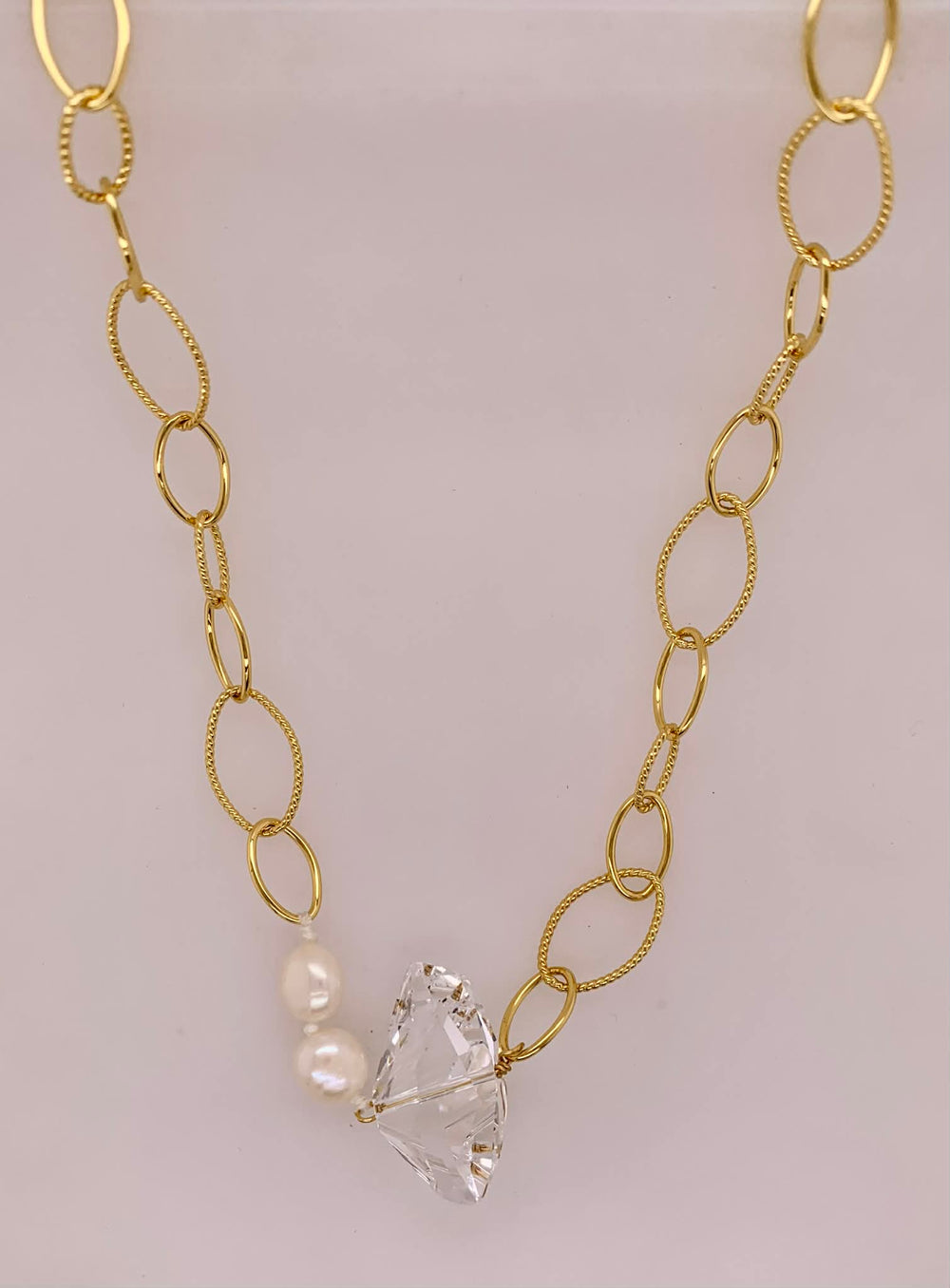 Crystal Pearl Link Pendant Necklace