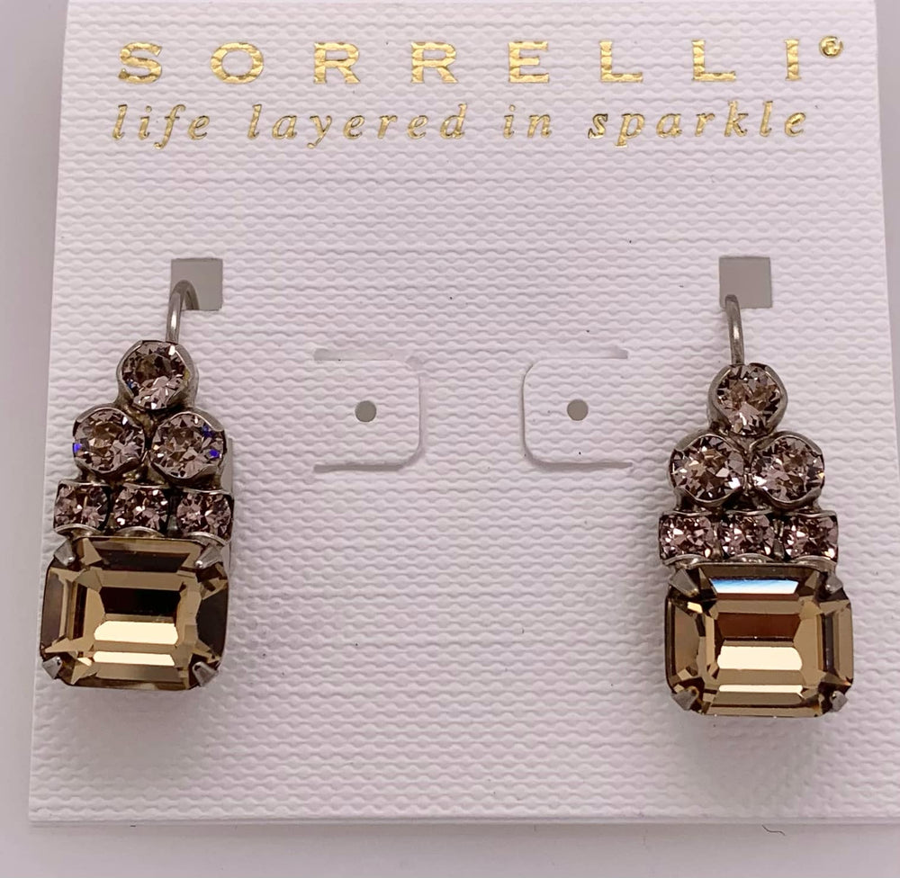 Round Crystal Pyramid and Octagon Dangle Earrings