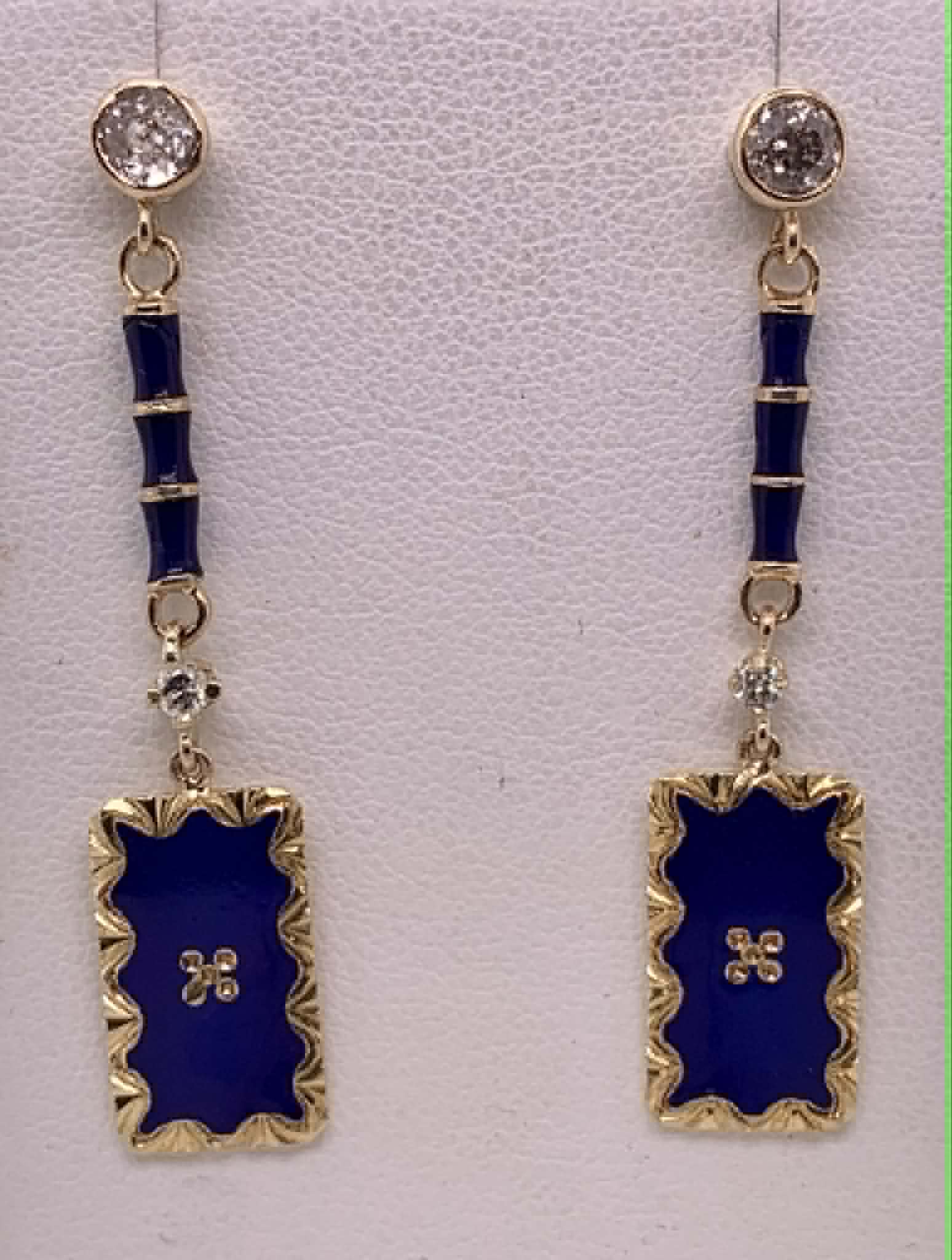 Estate Gold Diamond & Enamel Earrings