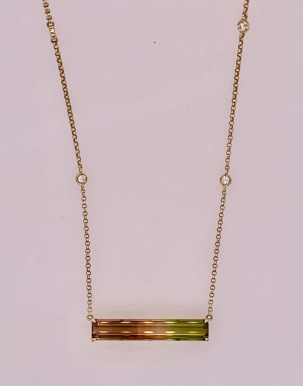 14K Bi Color Tourmaline & Diamond Necklace