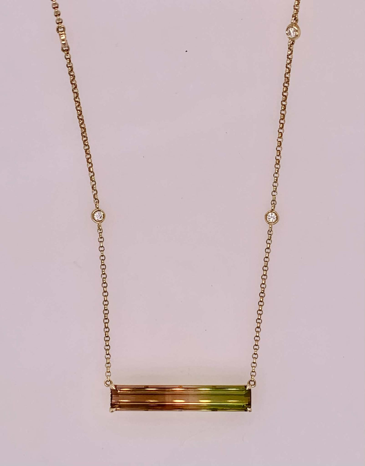 14K Bi Color Tourmaline & Diamond Necklace