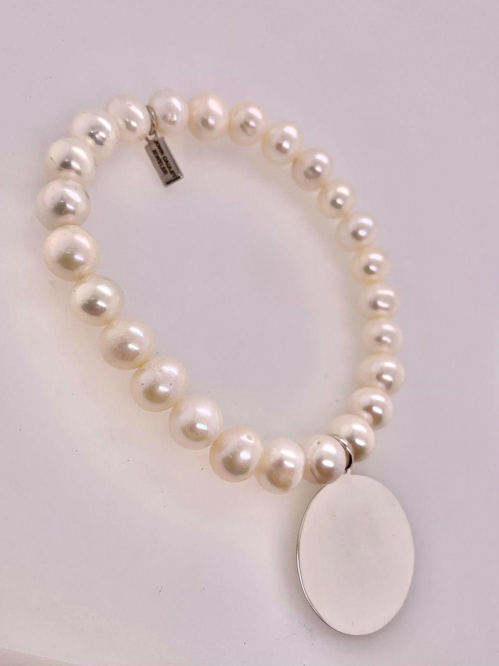 Freshwater Pearl Stretch Bracelet with Engravable Disc