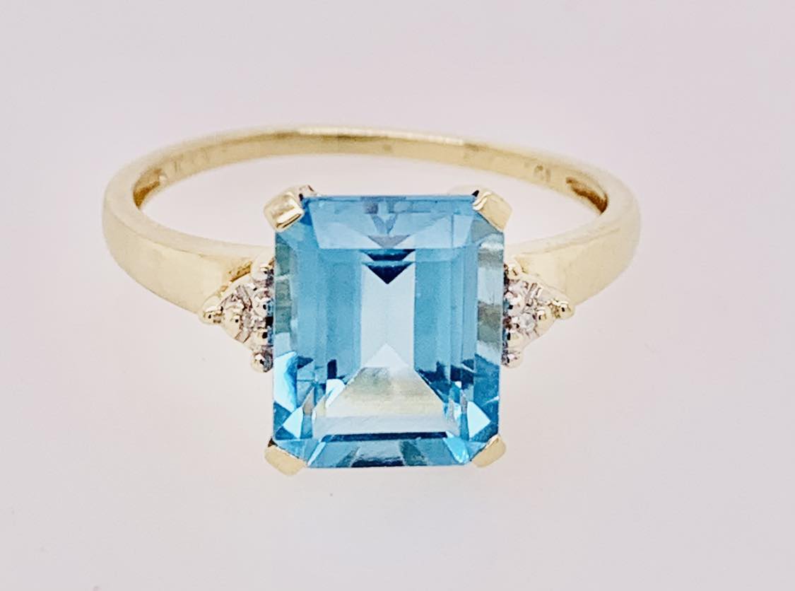 Estate London Blue Topaz and Diamond Ring