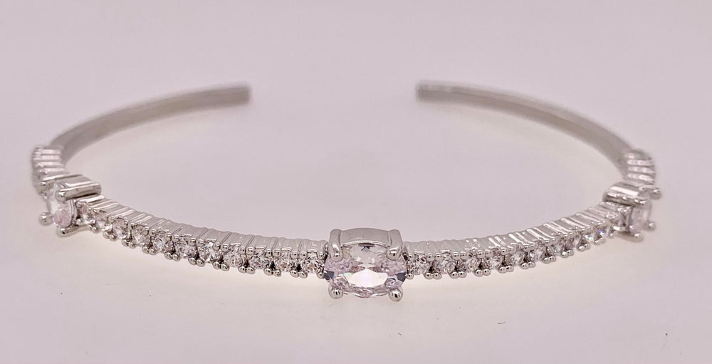 Fashion Open Bangle Silver Tone and Crystal Bracelet