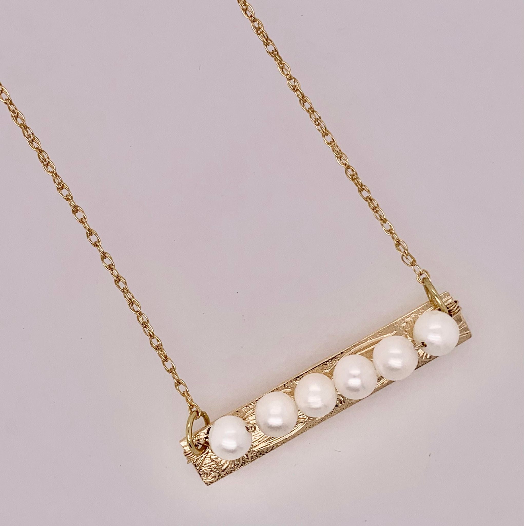 18” Gold Filled John Cauley Original Pearl Bar Design Necklace
