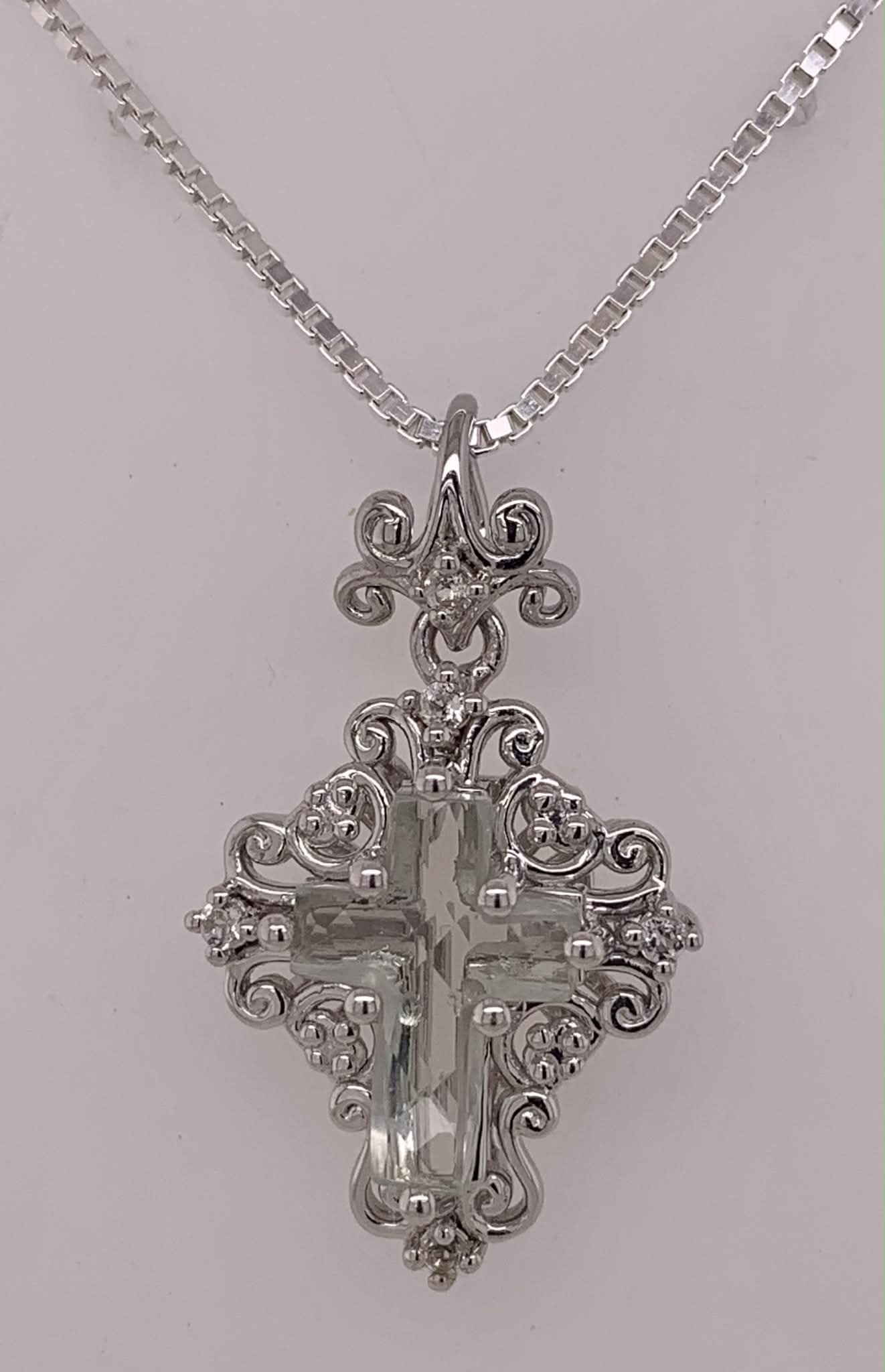 Sterling Green Prasiolite Cross Necklace