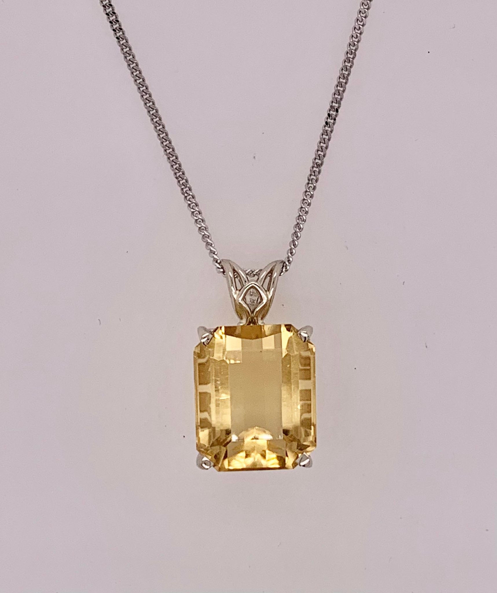 14k White Gold Genuine Citrine Pendant