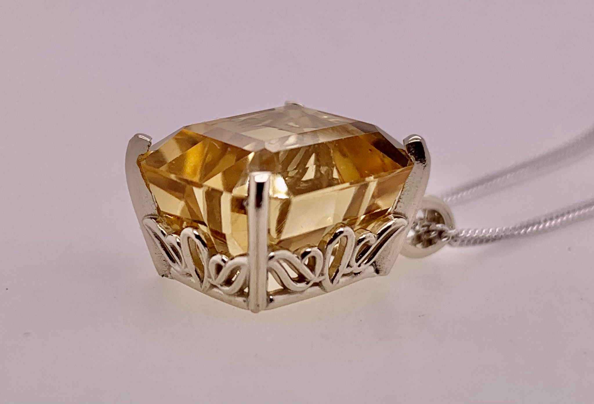 14k White Gold Genuine Citrine Pendant