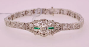 Estate Emerald and Diamond Filigree Bracelet