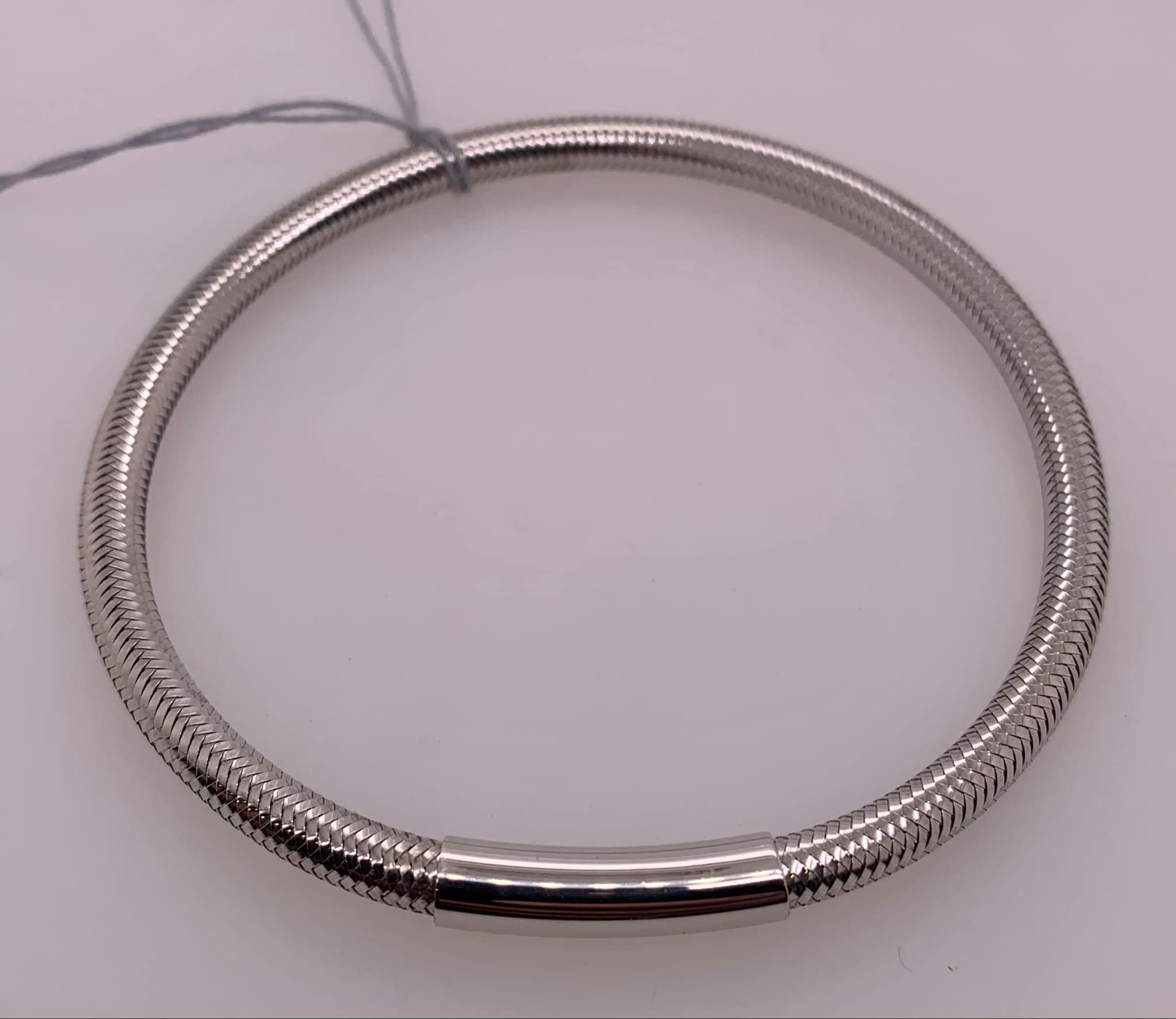 Silver Basketweave Stretch Bangle