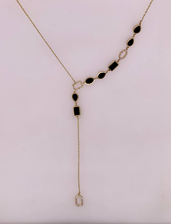 14K Black Enamel & Diamond Necklace