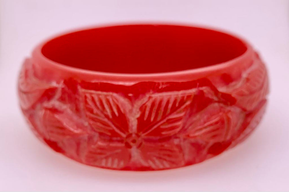 Estate Red Carved Bakelite Bangle