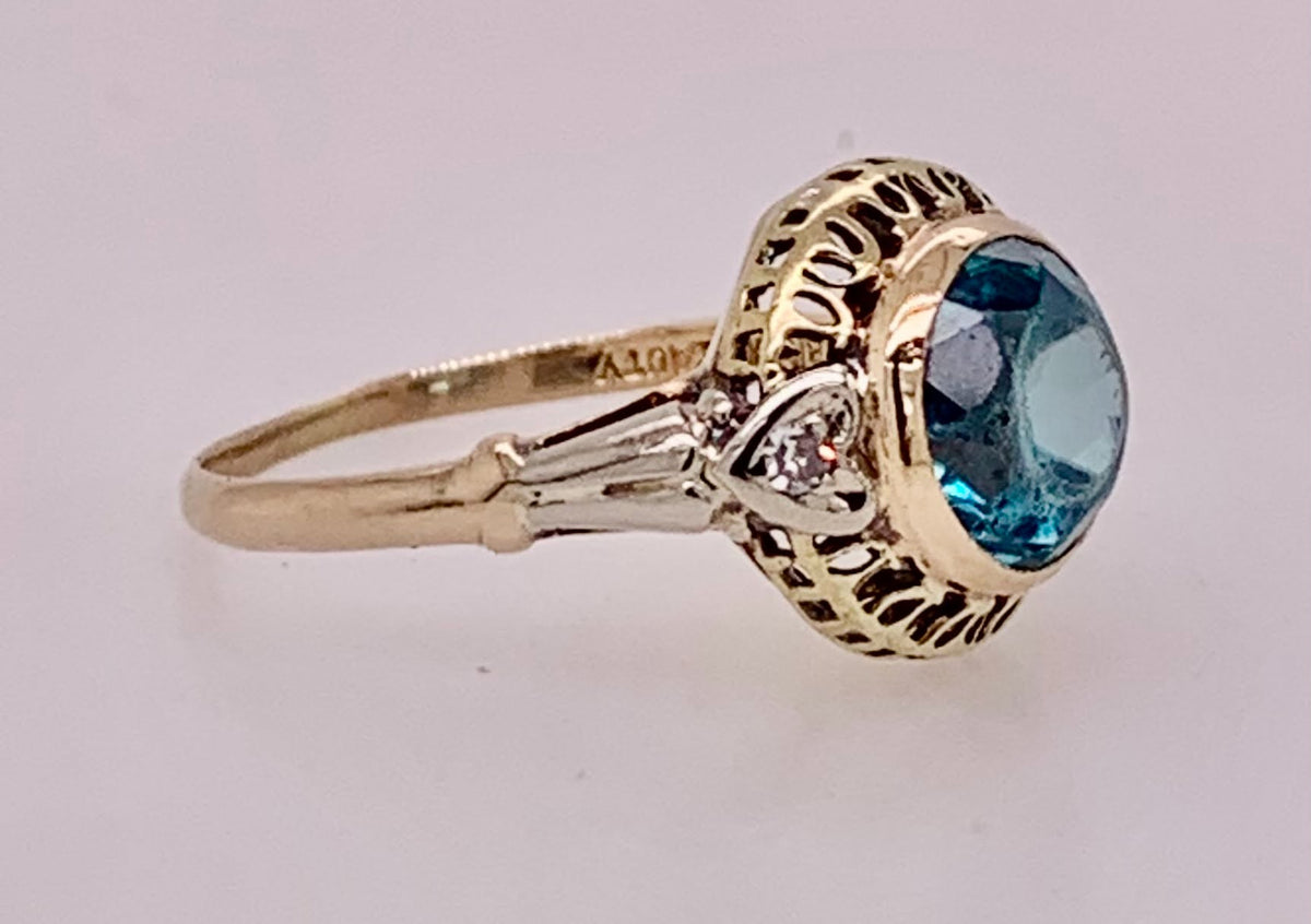 14K Estate Blue Zircon Ring