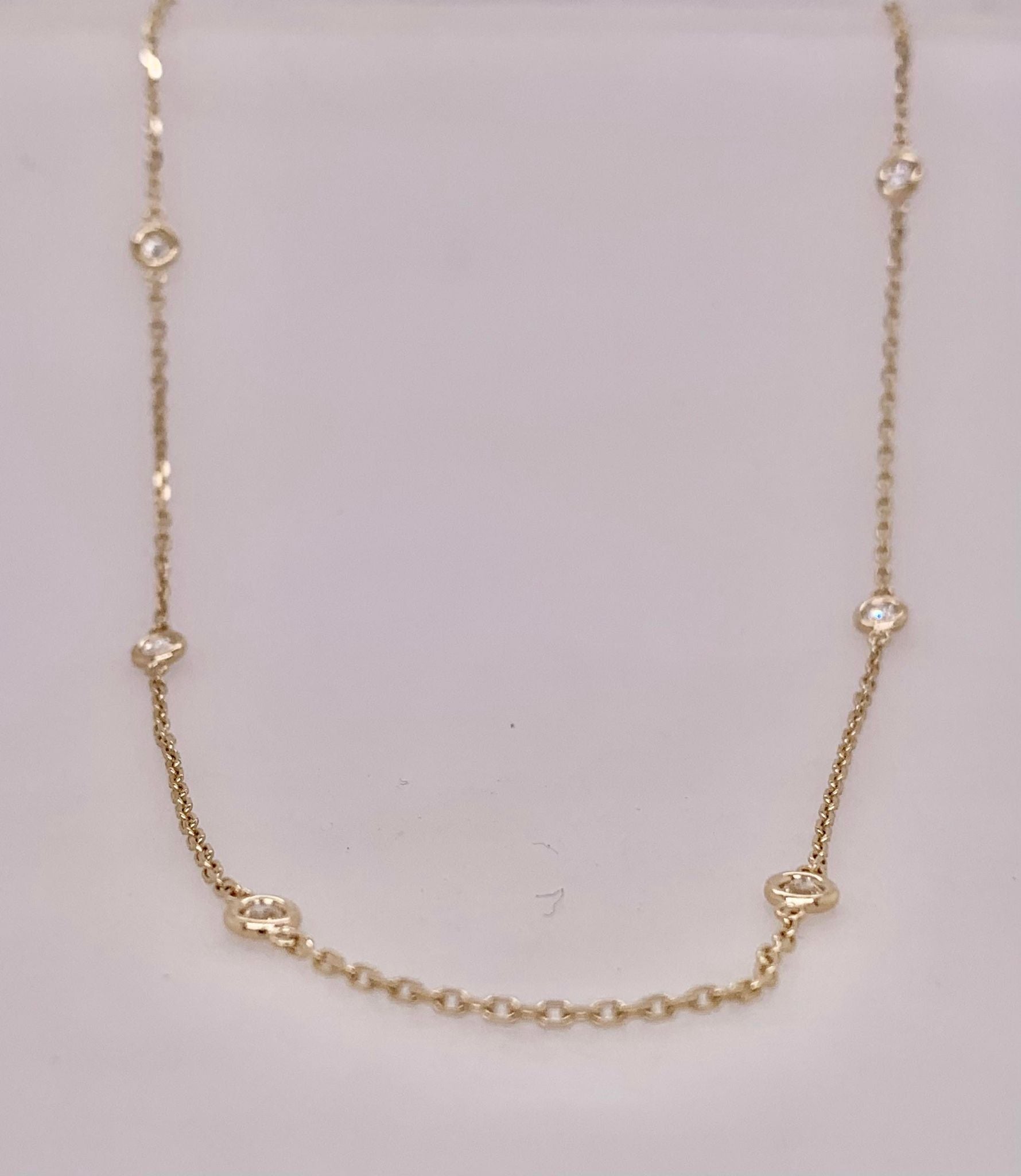 14K Yellow Gold Diamond Station Necklace