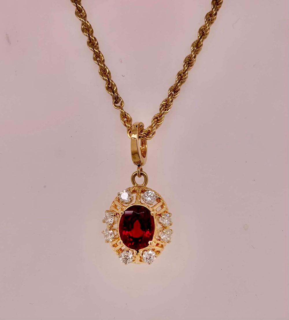 14K Custom Designed Garnet & Diamond Pendant