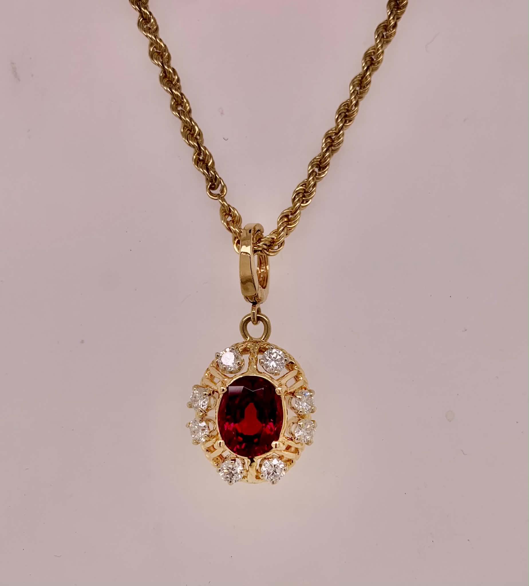 14K Custom Designed Garnet & Diamond Pendant