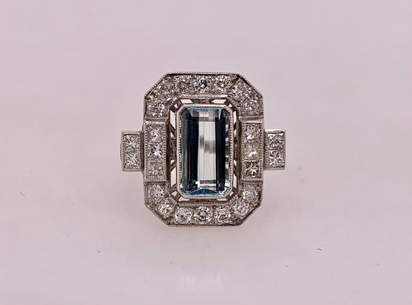 Estate Platinum Aquamarine & Diamond Ring