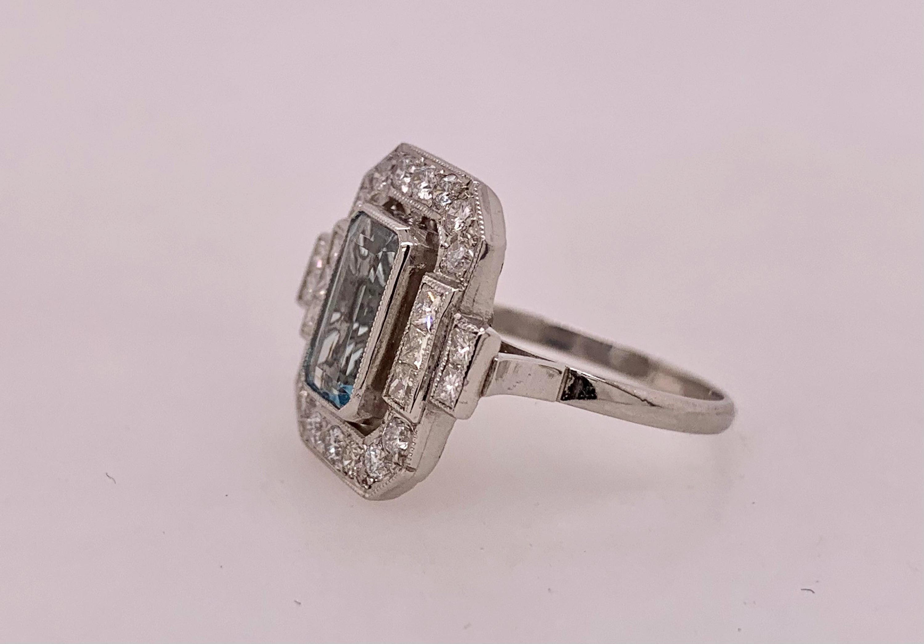 Estate Platinum Aquamarine & Diamond Ring