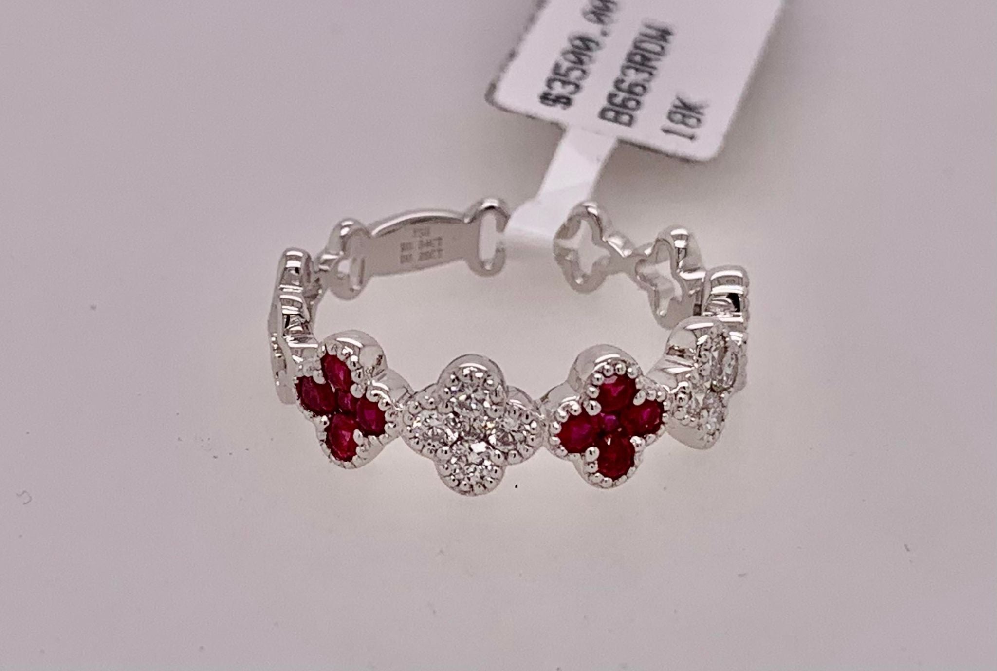 18K White Gold Diamond & Ruby Band Ring