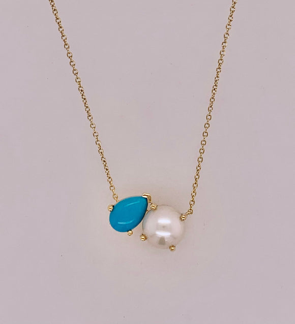 14K Pearl & Turquoise Necklace