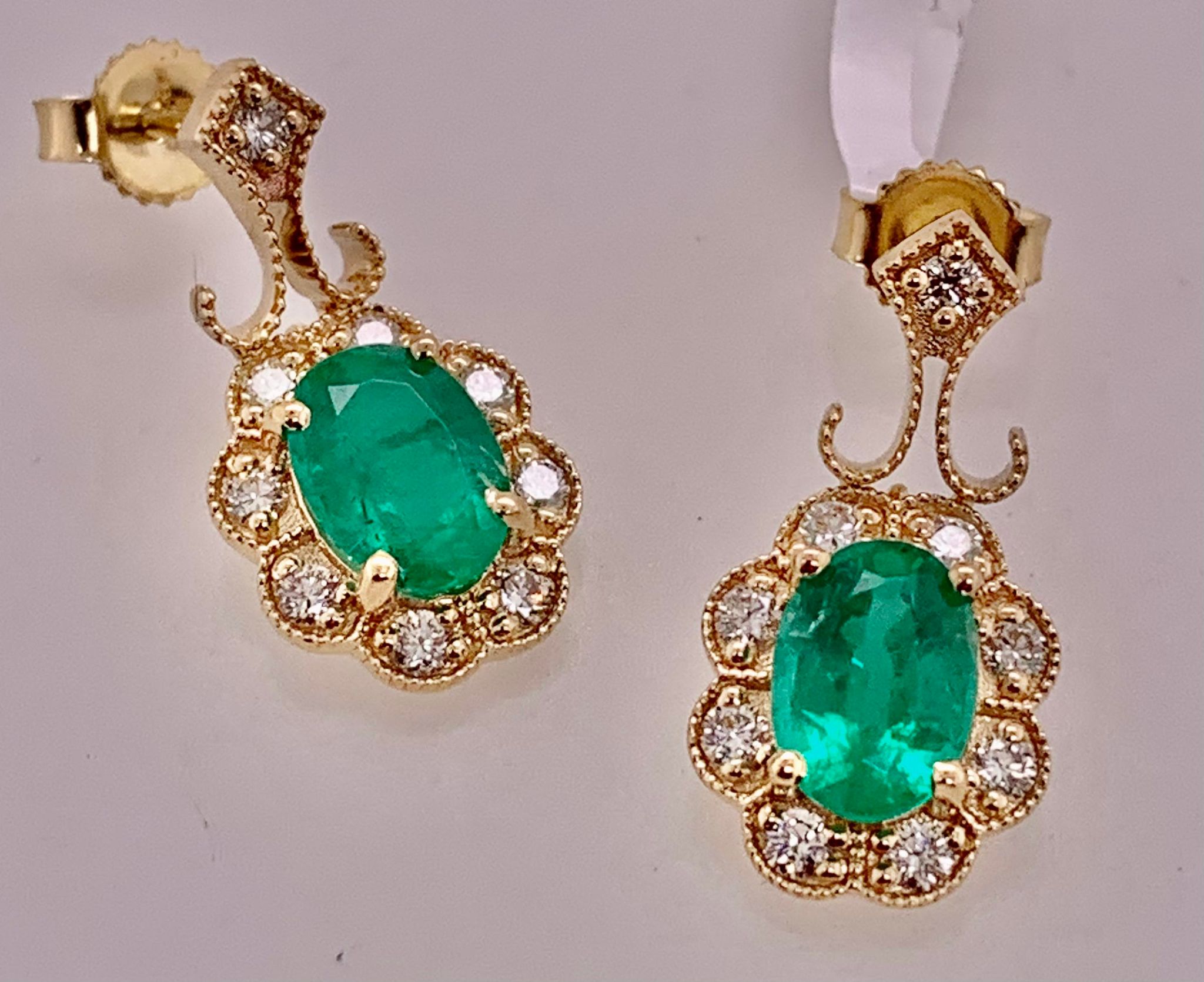 14K Emerald & Diamond Earrings