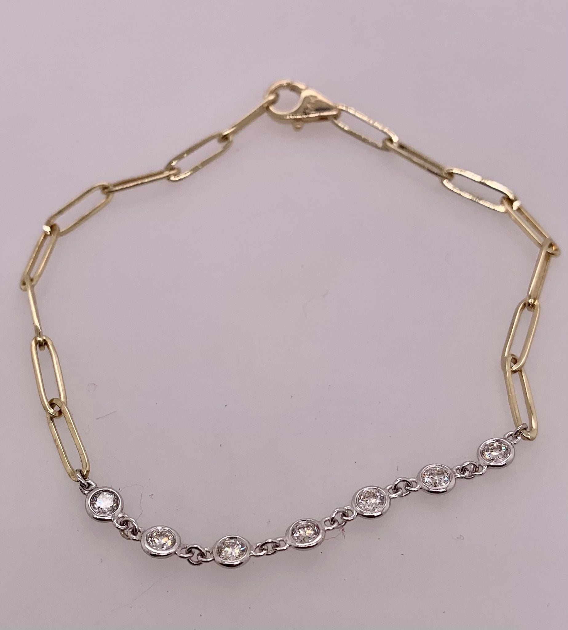 14K Diamond Paper Clip Bracelet