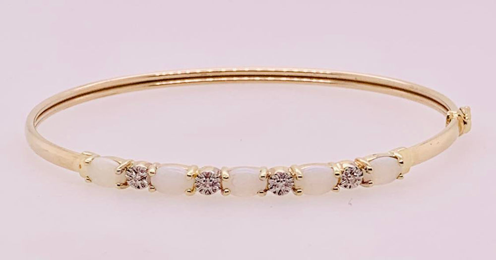 Estate 10K Opal and Diamond Bracelet