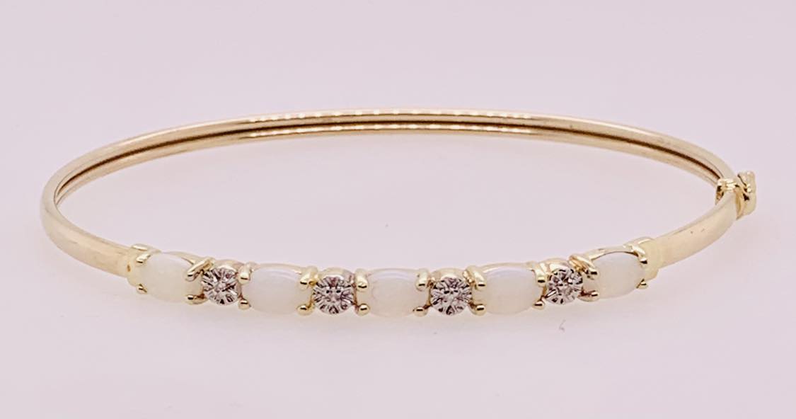 Estate 10K Opal and Diamond Bracelet