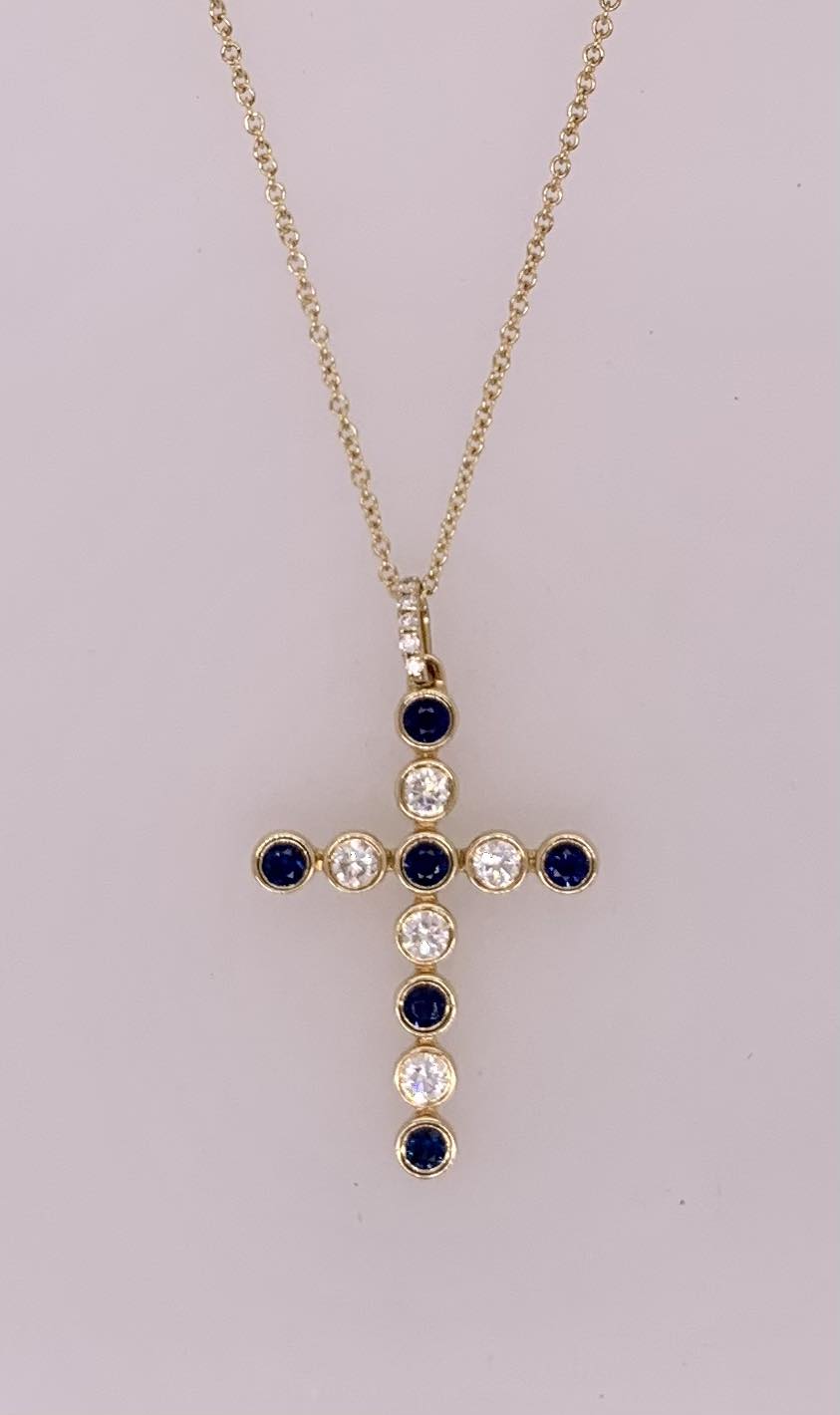 14K Sapphire & Diamond Cross Pendant