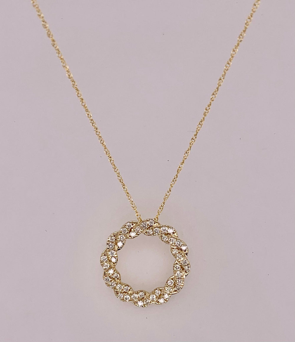 14K Diamond Circle Pendant Necklace