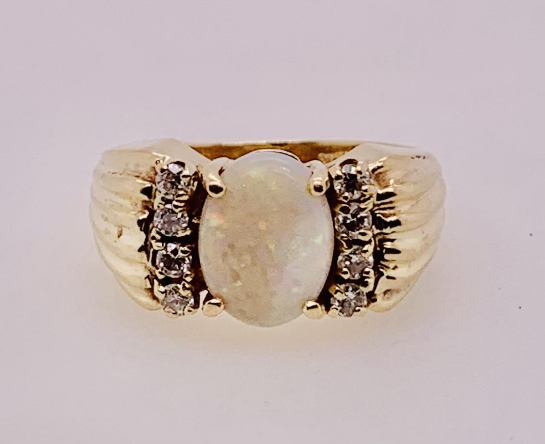 Estate 14K Opal and Diamond Ring