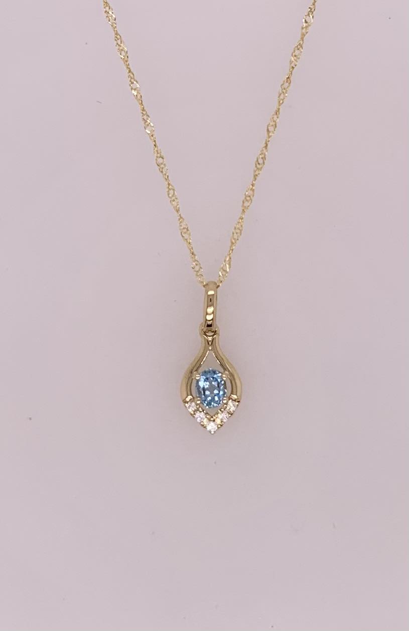 14K Aquamarine & Diamond Pendant