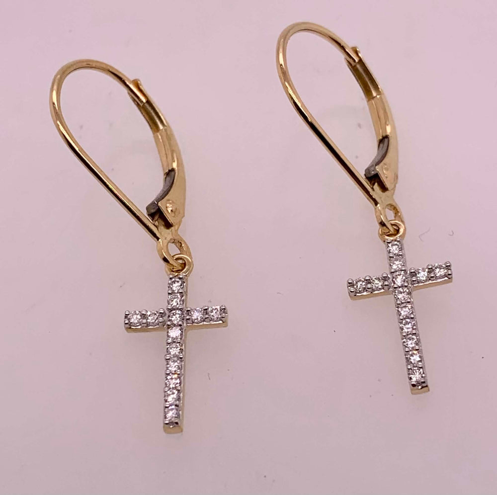 10K Diamond Dangle Cross Earrings