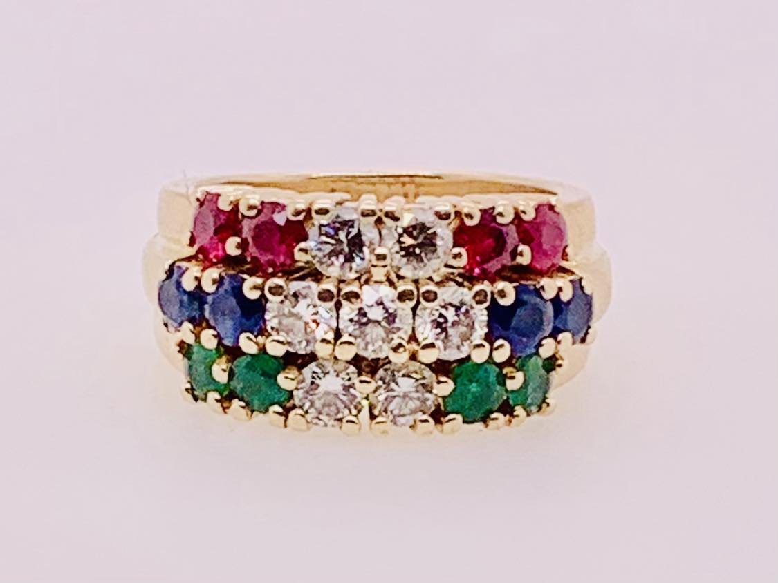 14K Estate Yellow Gold Multi Stone Ring