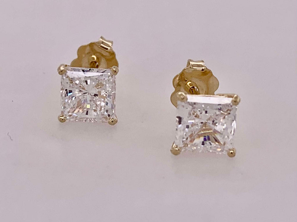 14K CZ Square Stud Earrings