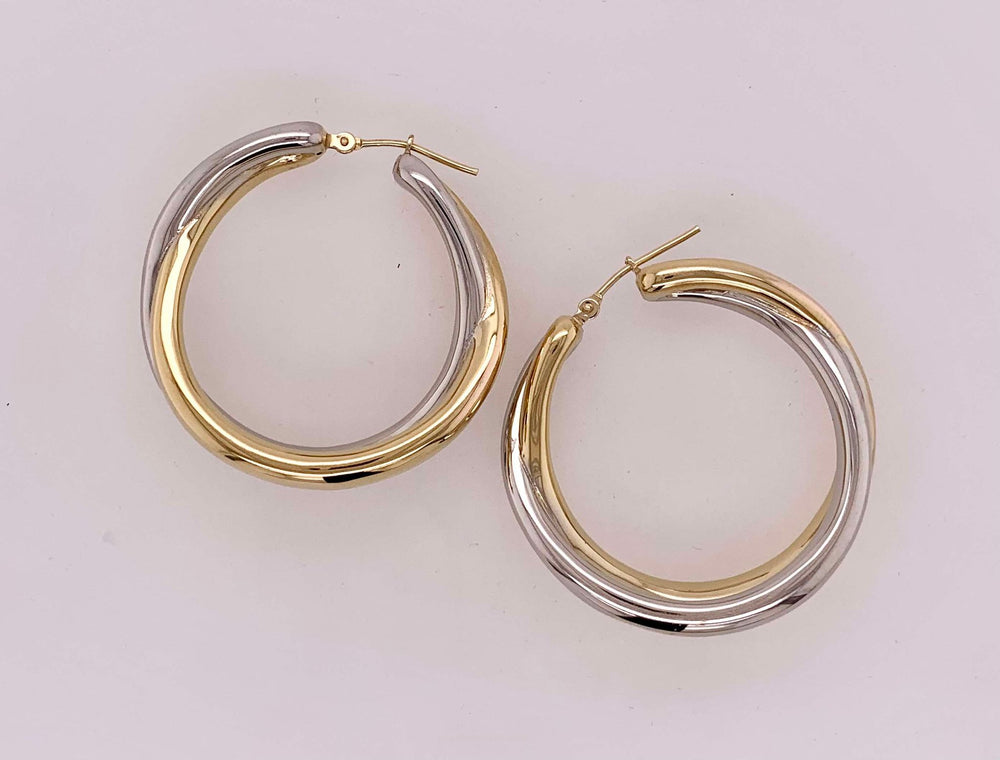 14K Two Tone Hoop Earrings