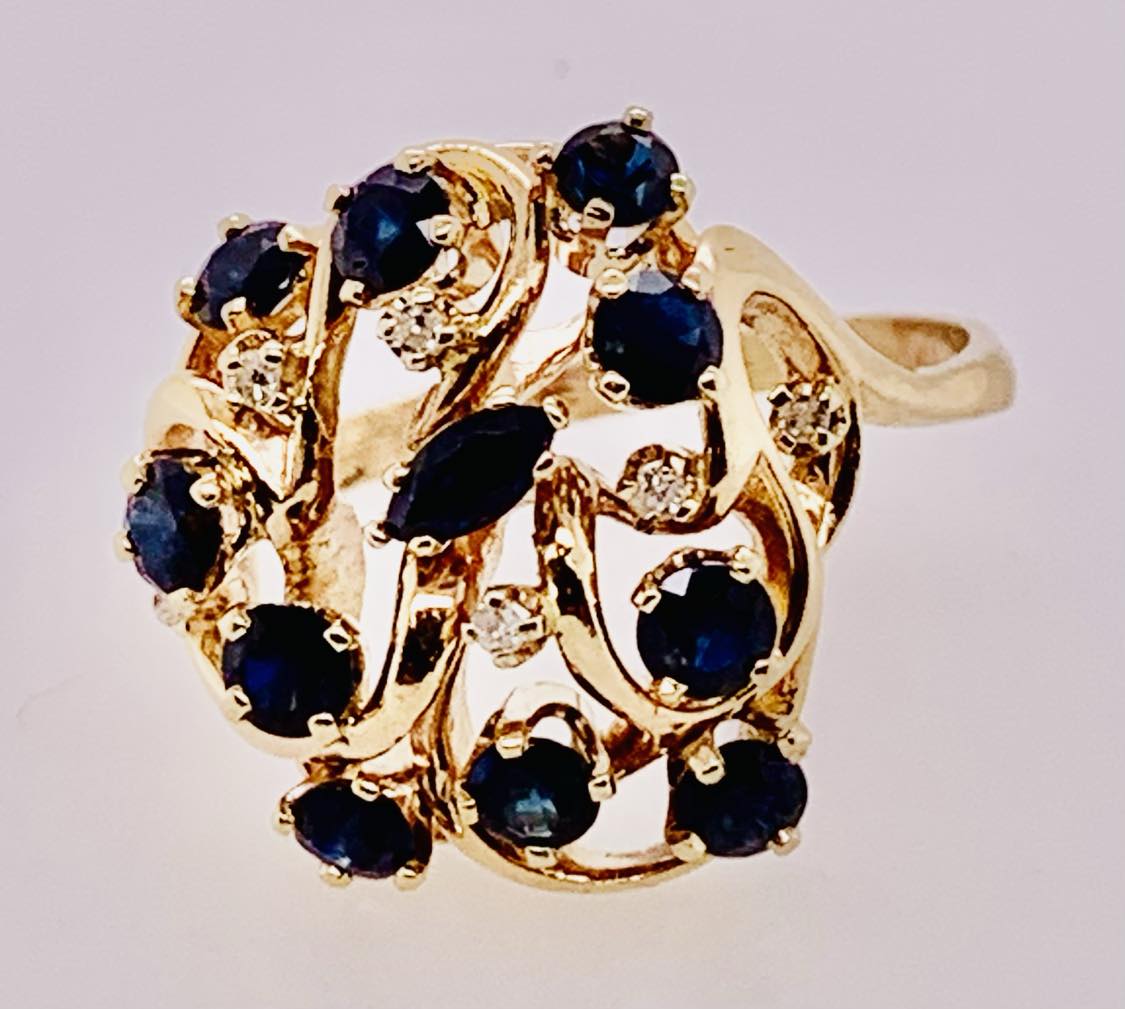 Estate 14K Sapphire and Diamond Ring