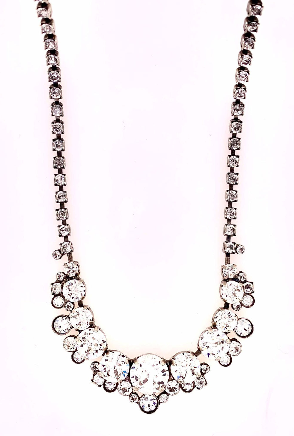 Multi-cut Round Crystal Cluster Line Tennis Necklace