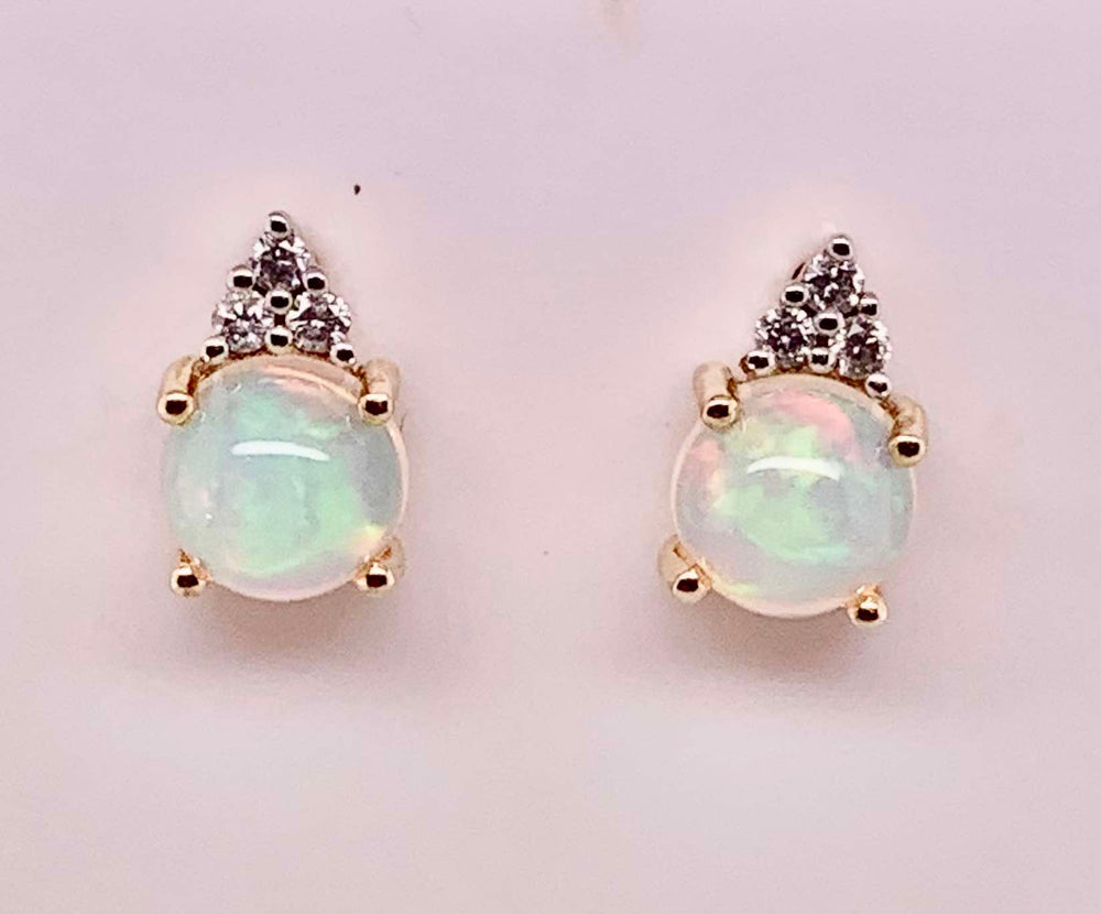 14K Ethiopian Opal & Diamond Earrings