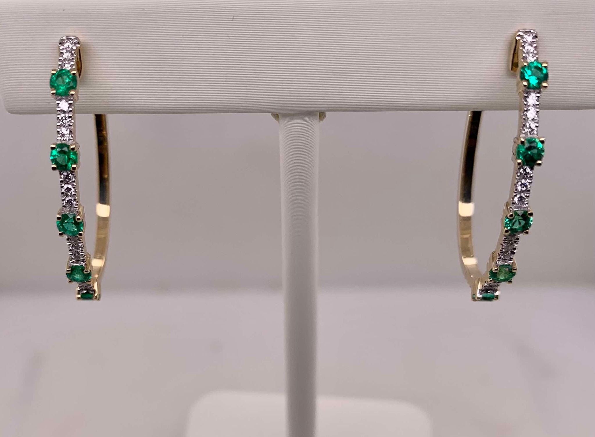 14K Emerald & Diamond Hoop Earrings