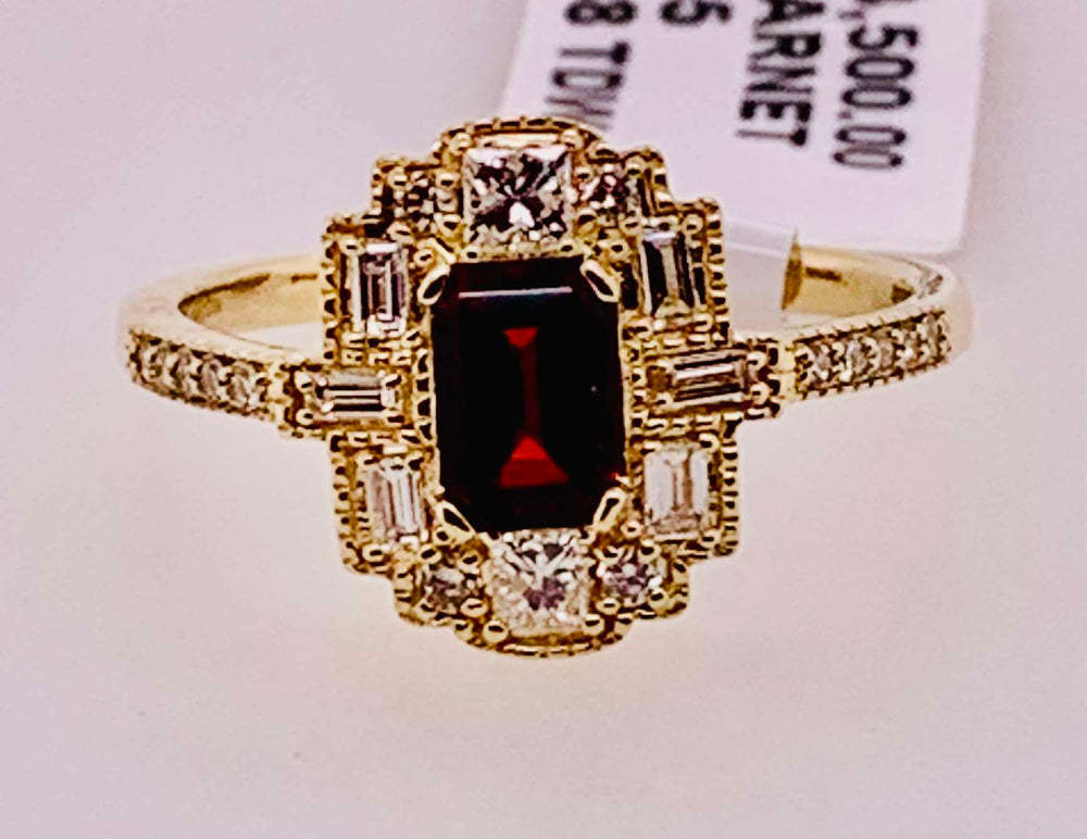 14K Garnet & Diamond Ring