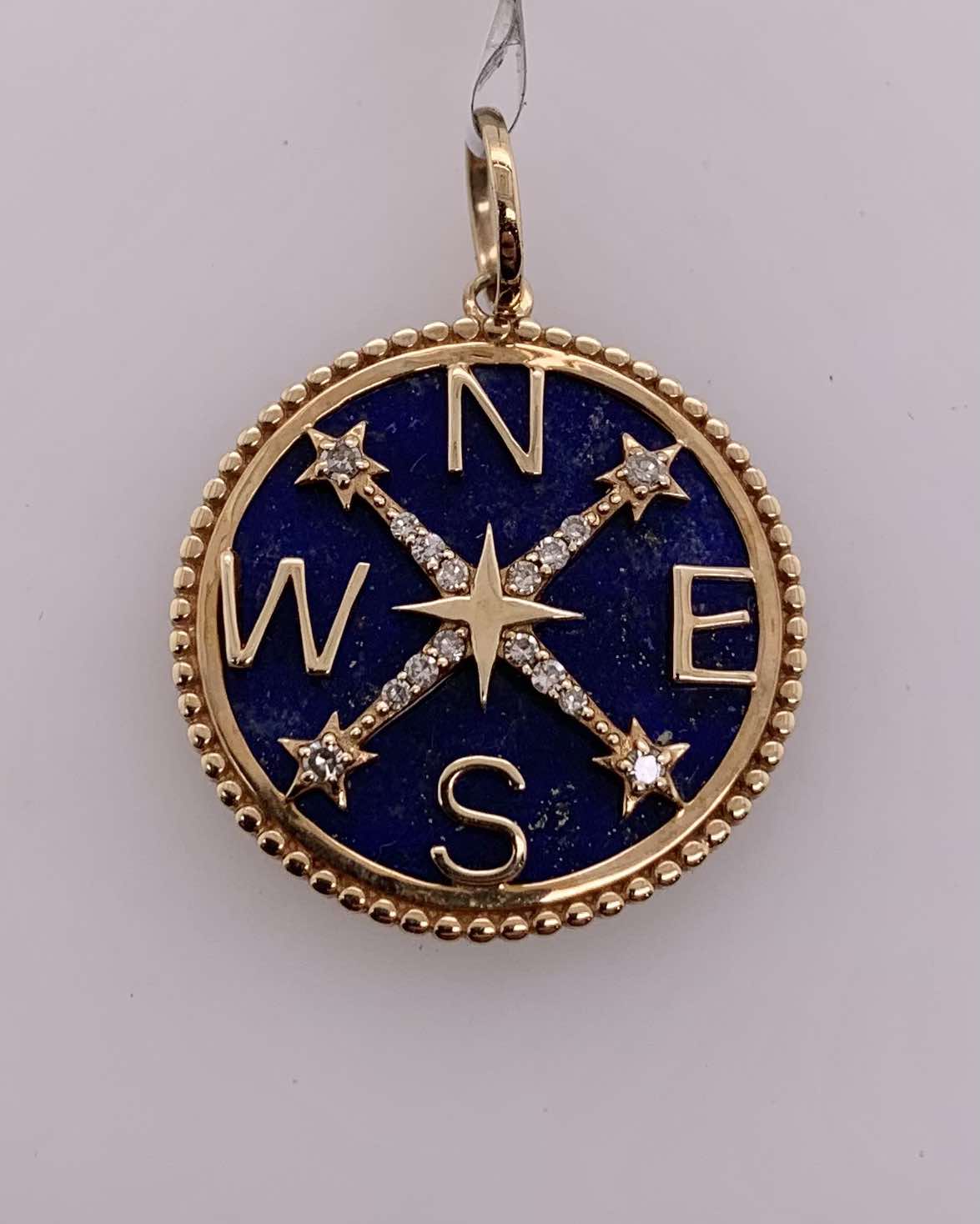 14K Lapis & Diamond Compass Pendant