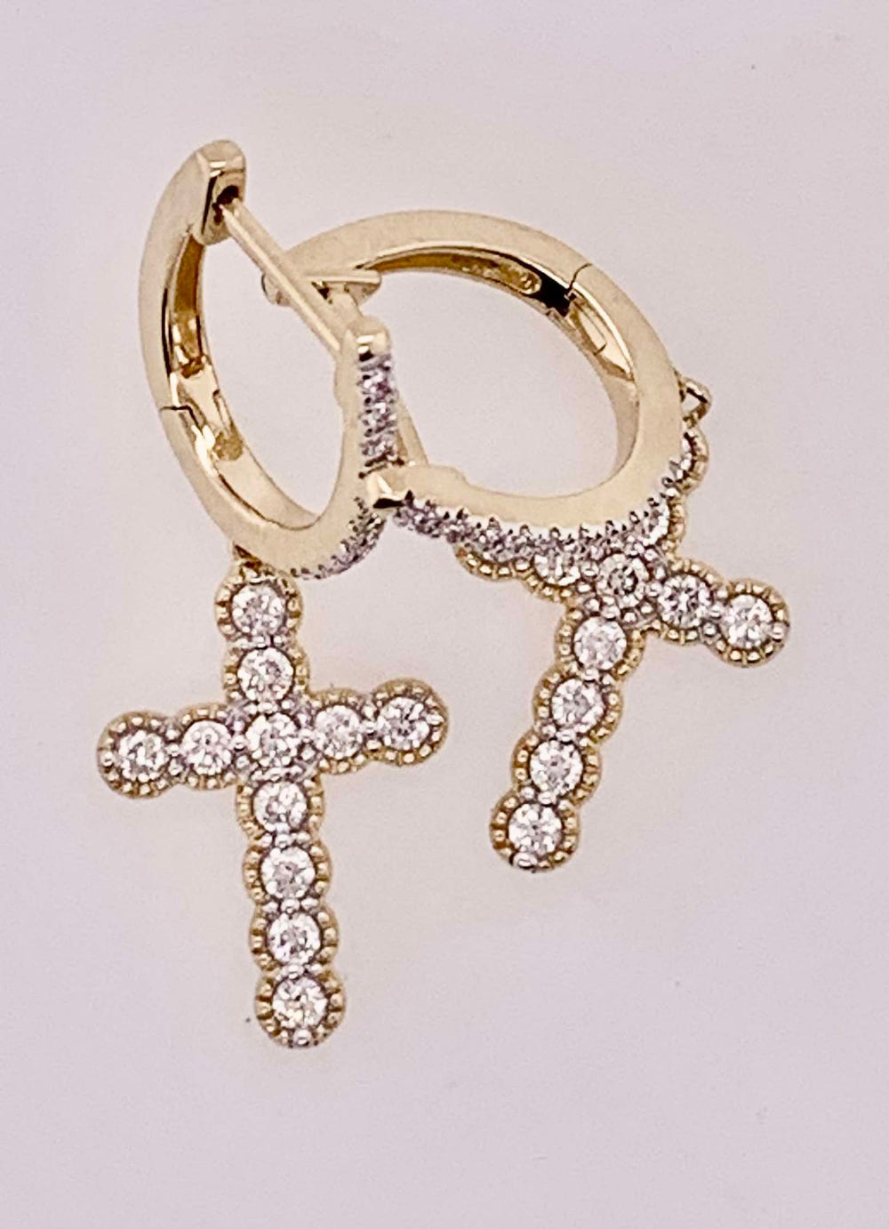 14K Diamond Cross Hoop Earrings