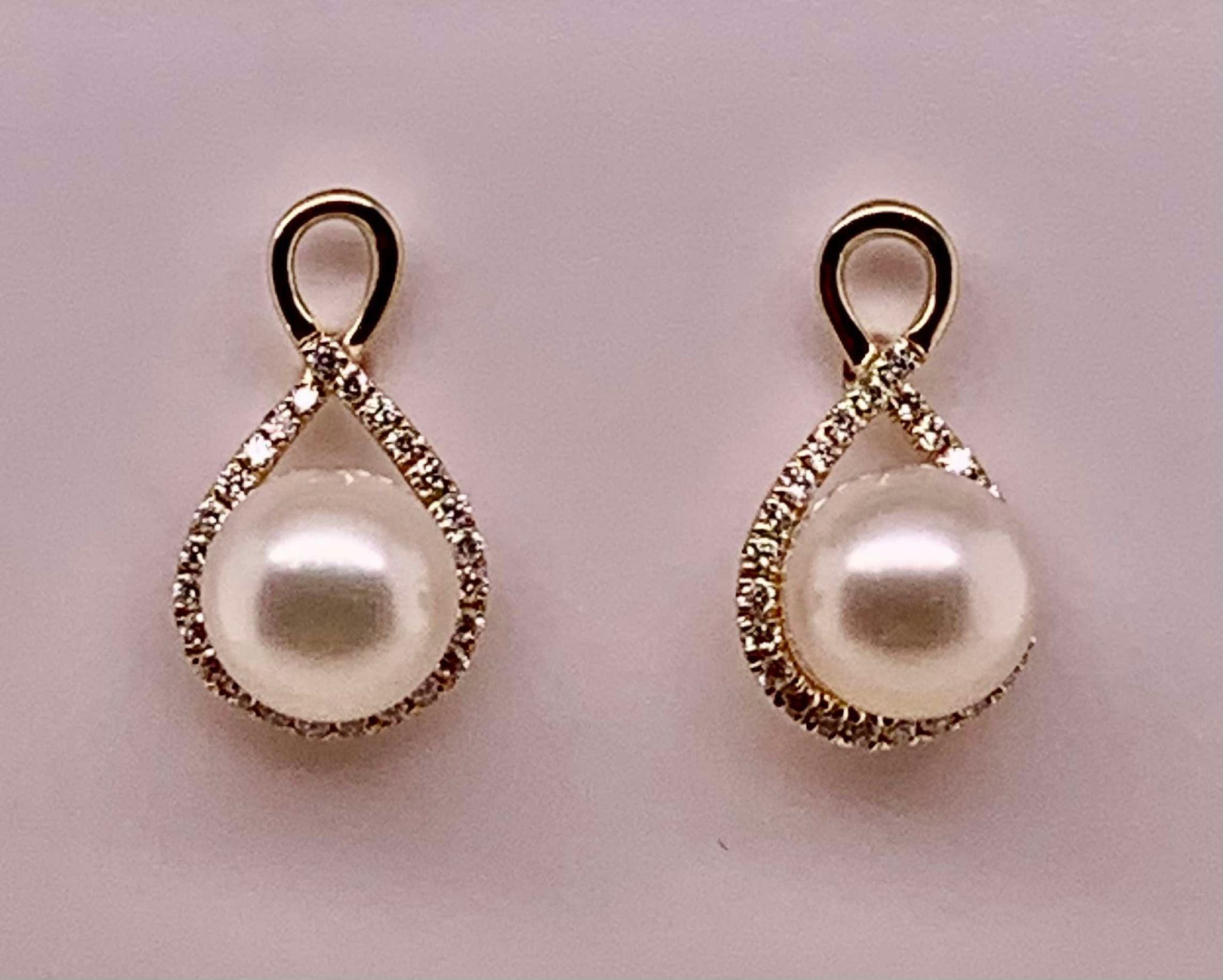 14K Freshwater Pearl & Diamond Earrings