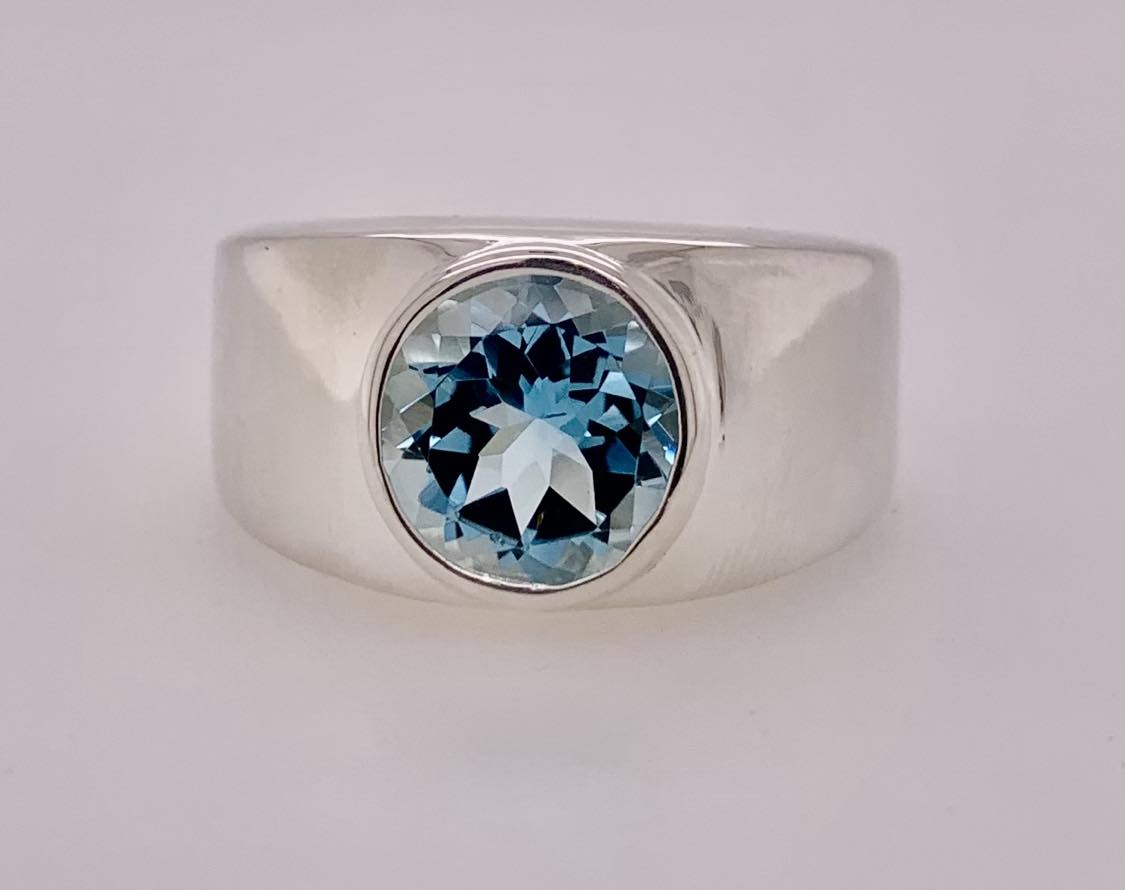 Sterling Silver Blue Topaz Men's Ring